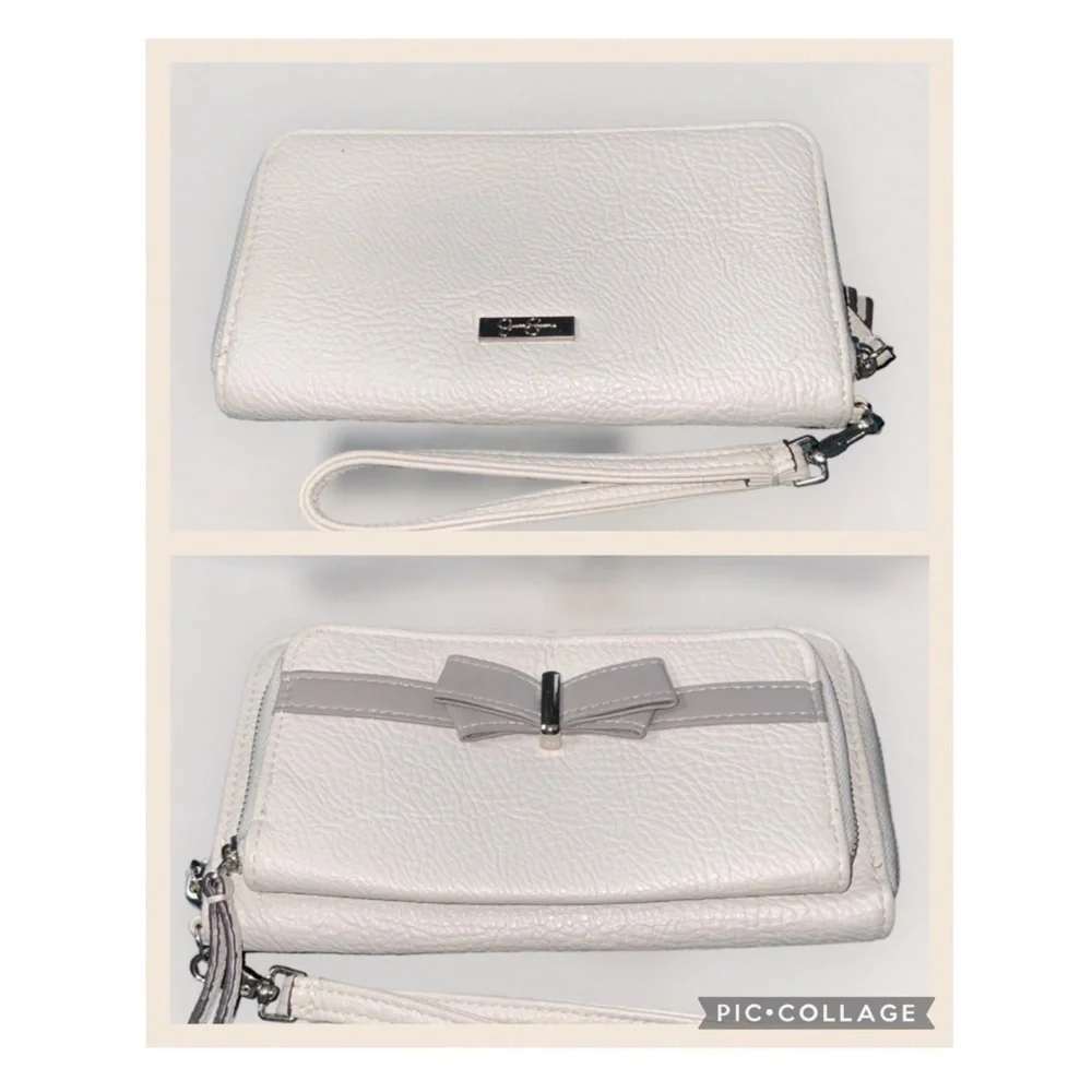 Jessica Simpson Taupe Bow Back Zip Wallet Wristlet 8” X 4.5” X 1” NWOT